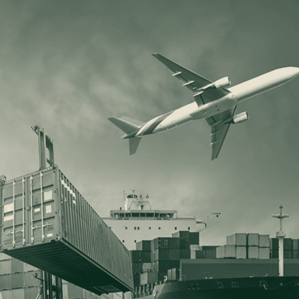Shipping containers stacked at a port terminal